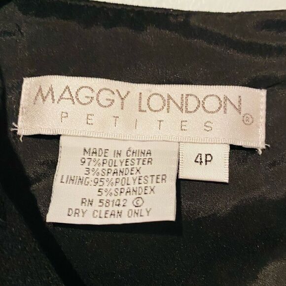MAGGY LONDON Black Studded Faux Wrap Front Fitted Dress Size 4P - Picture 7 of 7